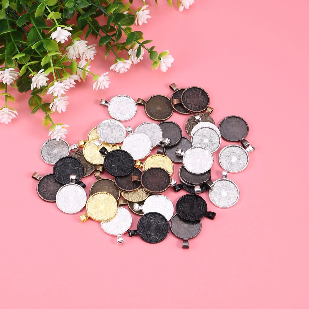 80PCS Alloy Round Pendant Trays Charms with Glass DIY Jewelry Making Accessory for Necklace Bracelet