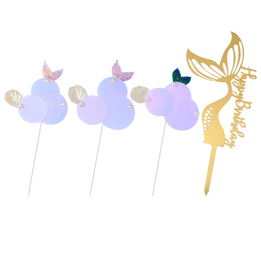 1 Set of 4Pcs Cupcake Toppers Glitter Mermaid Cake Decoration Cake Insert Cards