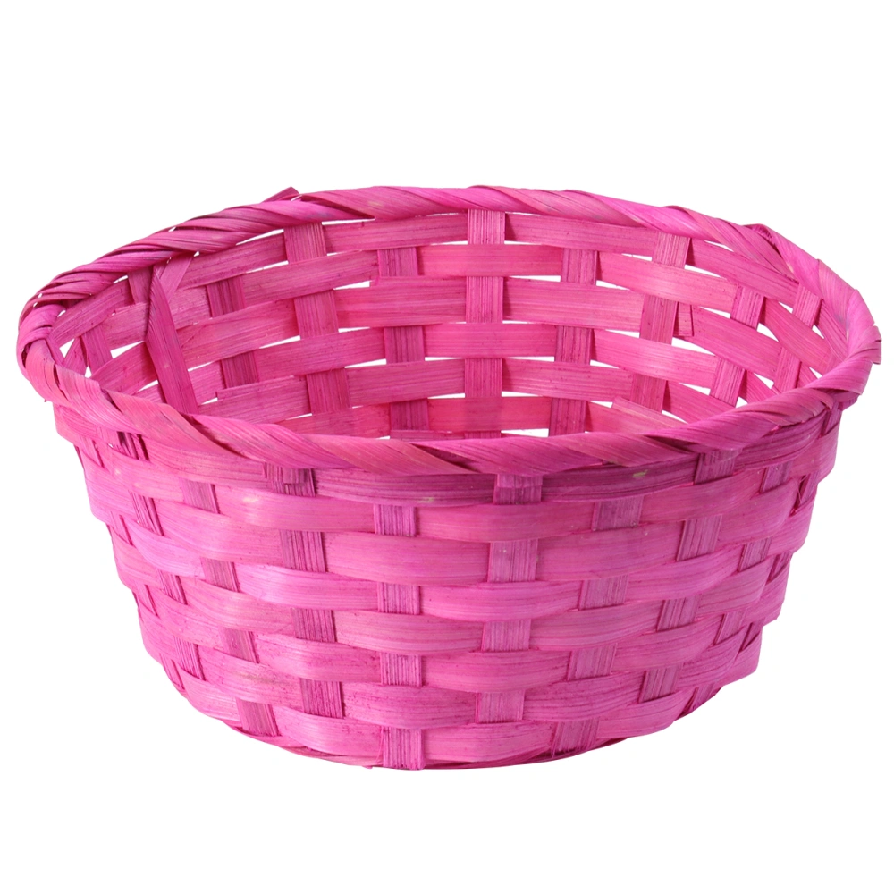 1Pc Bamboo Woven Basket Round Eggs Basket Easter Props Decorative Basket for Easter Children's Day (Rosy)