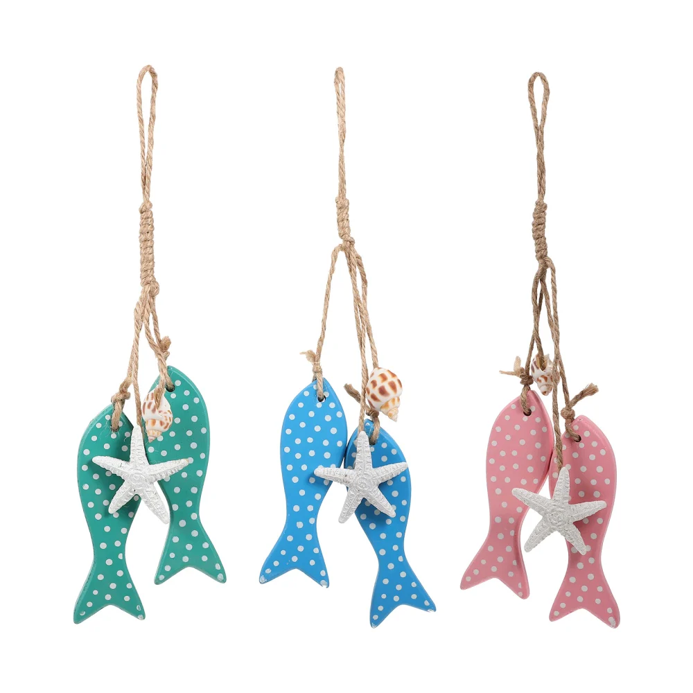 3Pcs Vintage Style Wooden Fish Shape Pendants Bohemian Style Fish Decors