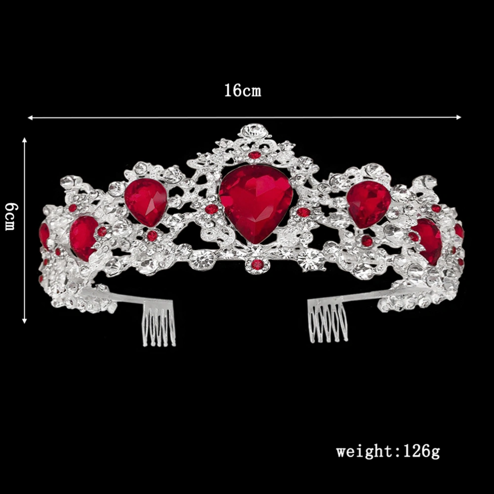 Rhinestone Bride Crown Wedding Headdress Gorgeous Headwear Photography Accessories Party Hair Ornament for Women Ladies (Red)