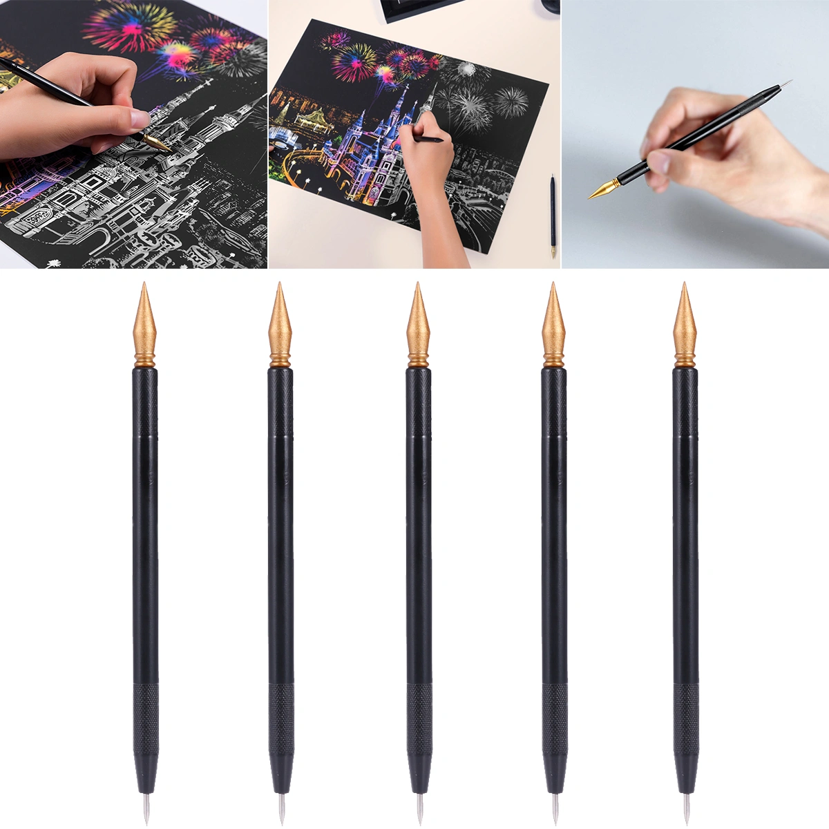 10 Pcs Scratch Painting Pens Sketch Drawing Scraping Pen Stylus Pens (Black)