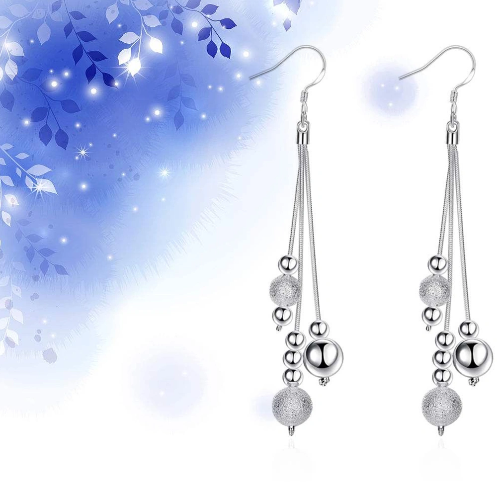 Silver Plated Long Tassels Earrings Elegant Ball Pendants Dangle Earring Jewelry for Women Girls