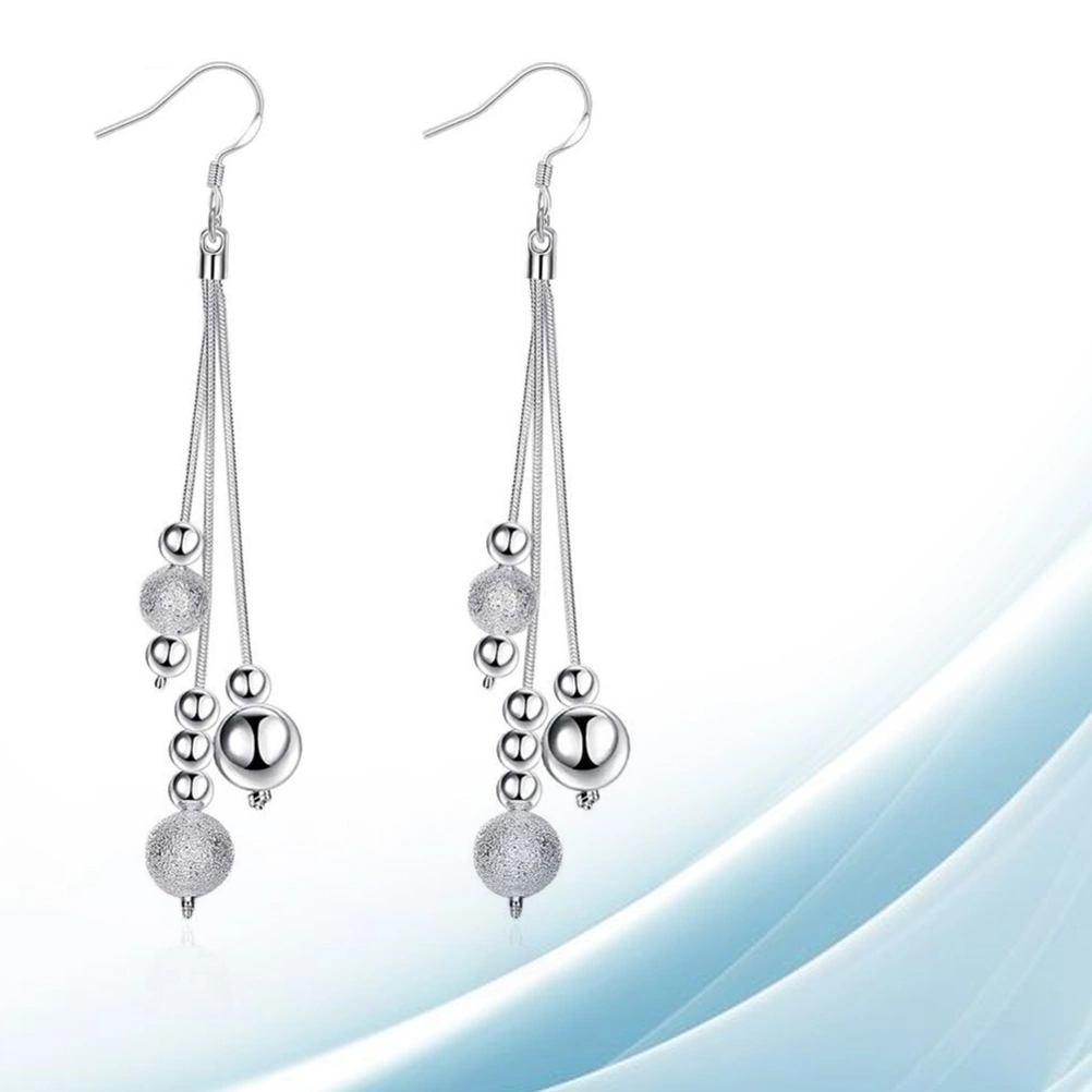 Silver Plated Long Tassels Earrings Elegant Ball Pendants Dangle Earring Jewelry for Women Girls