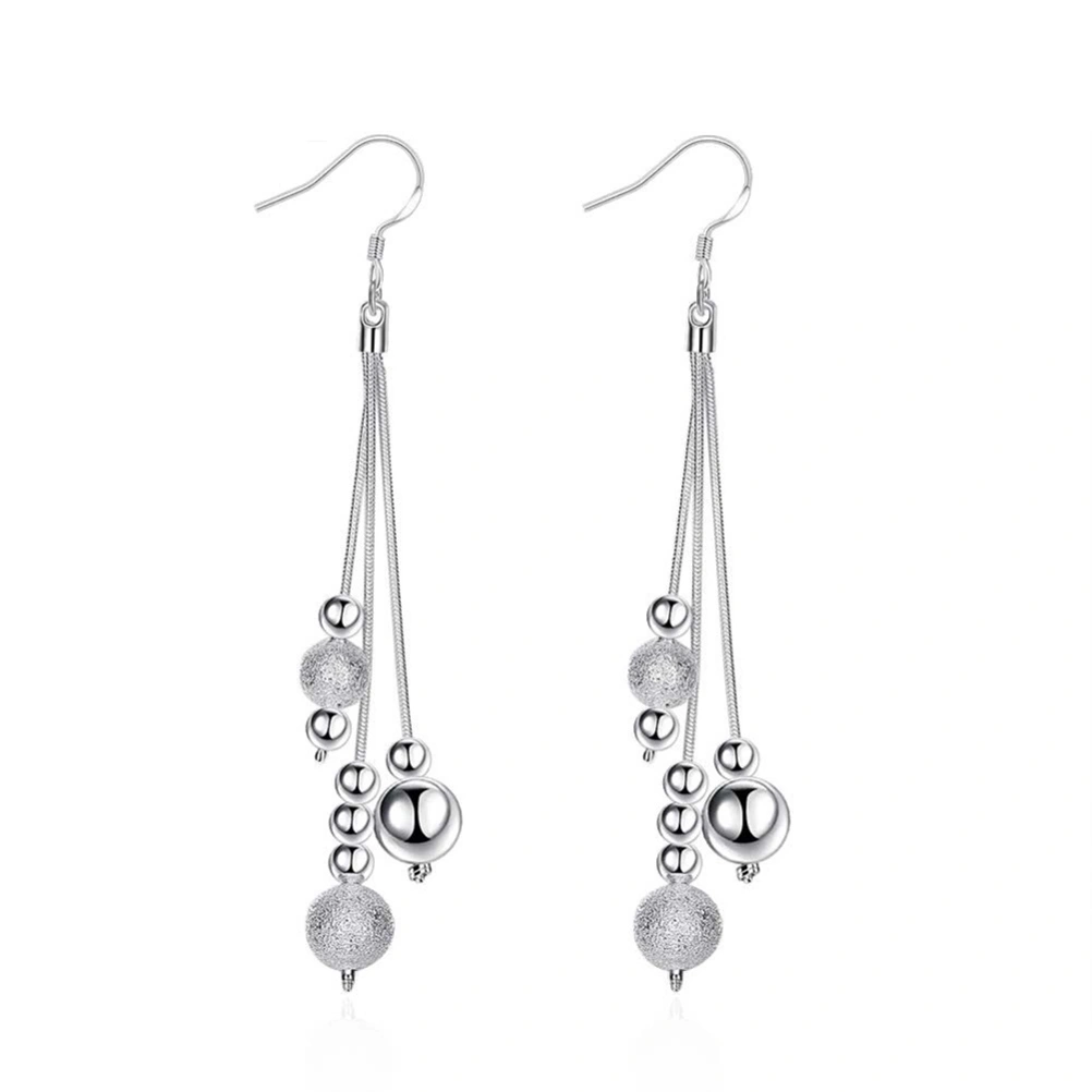 Silver Plated Long Tassels Earrings Elegant Ball Pendants Dangle Earring Jewelry for Women Girls