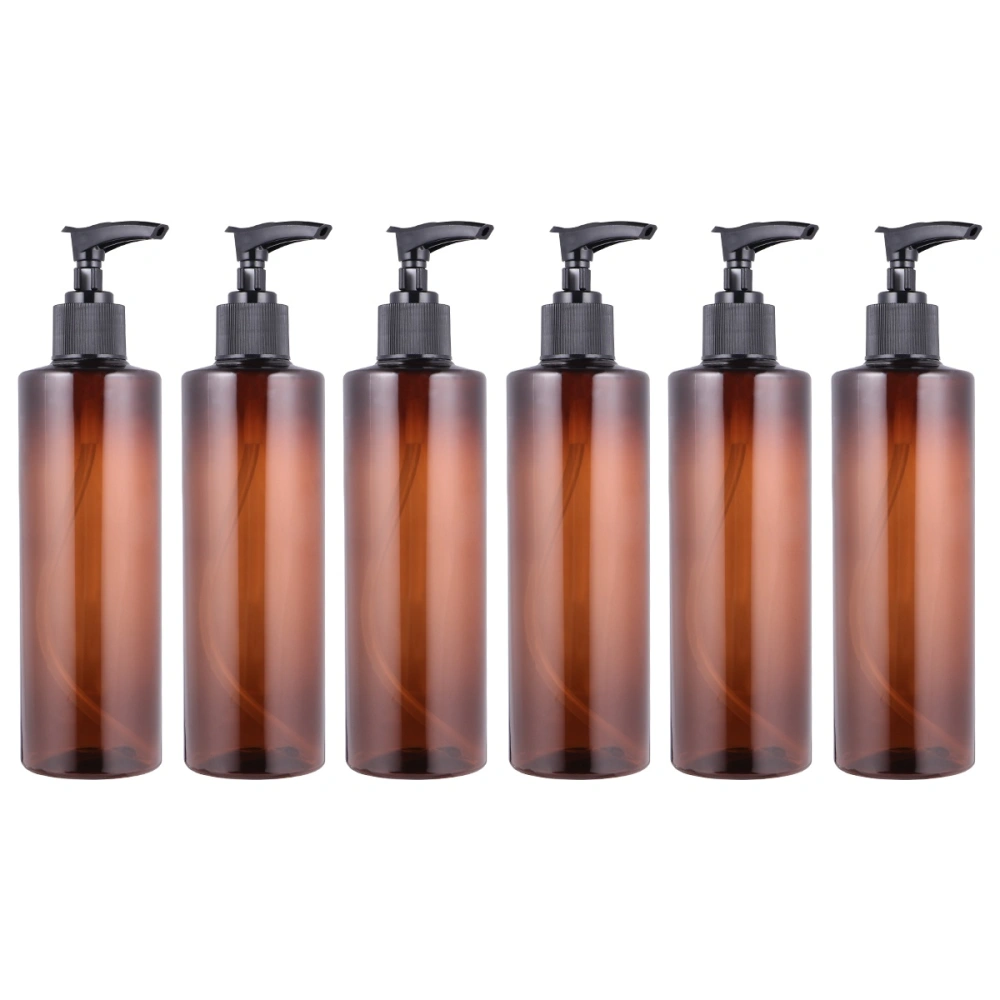 6Pcs 250ml Plastic Press Pump Bottle Travel Subpackging Bottle Refillable Brown Bottle (Random Pump Head Color)