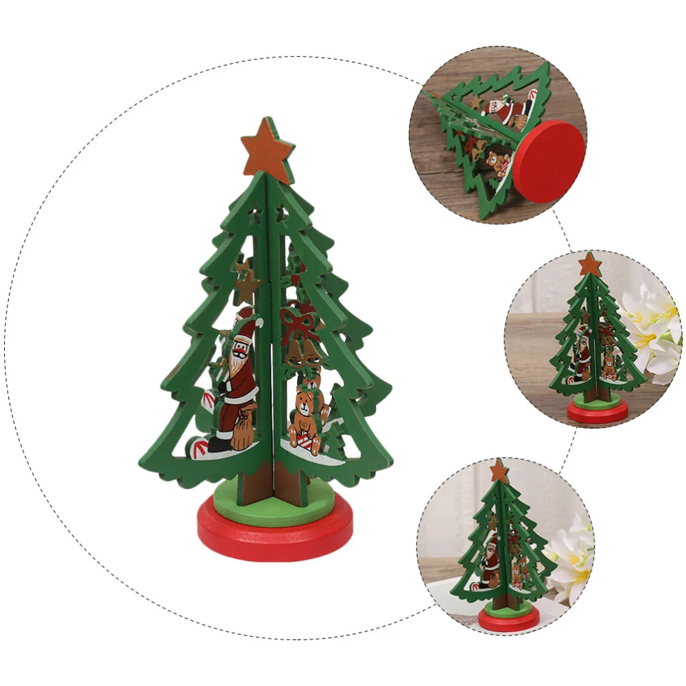 1PC Wooden Christmas Tree DIY Mini Xmas Tree Desktop Decor Christmas Scene Decor