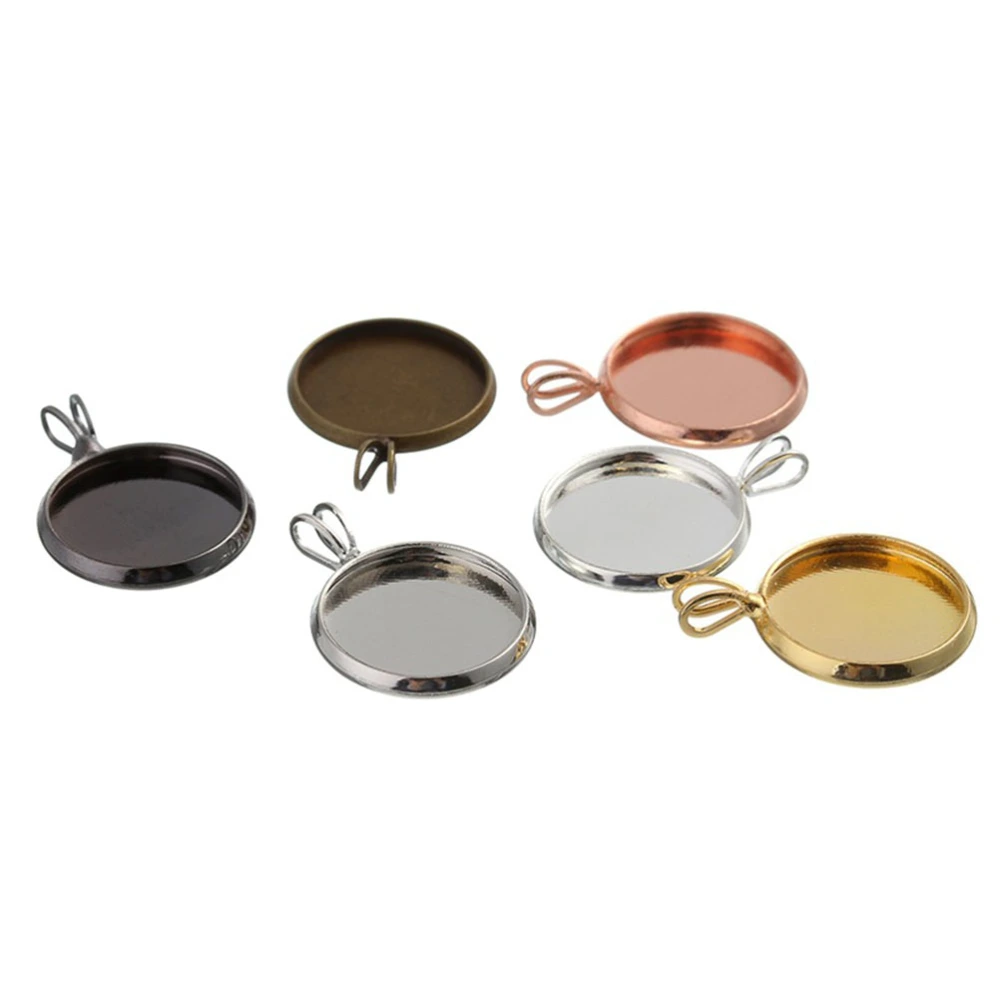 10PCS 16mm DIY Time Bezel Tray Pendant Vintage V-shaped Hanging Ring Tray Pendants DIY Round Shape Trays Pendant Creative Copper DIY Tray Pendants for DIY Crafts Jewelry Making Use (Ancient Cyan)