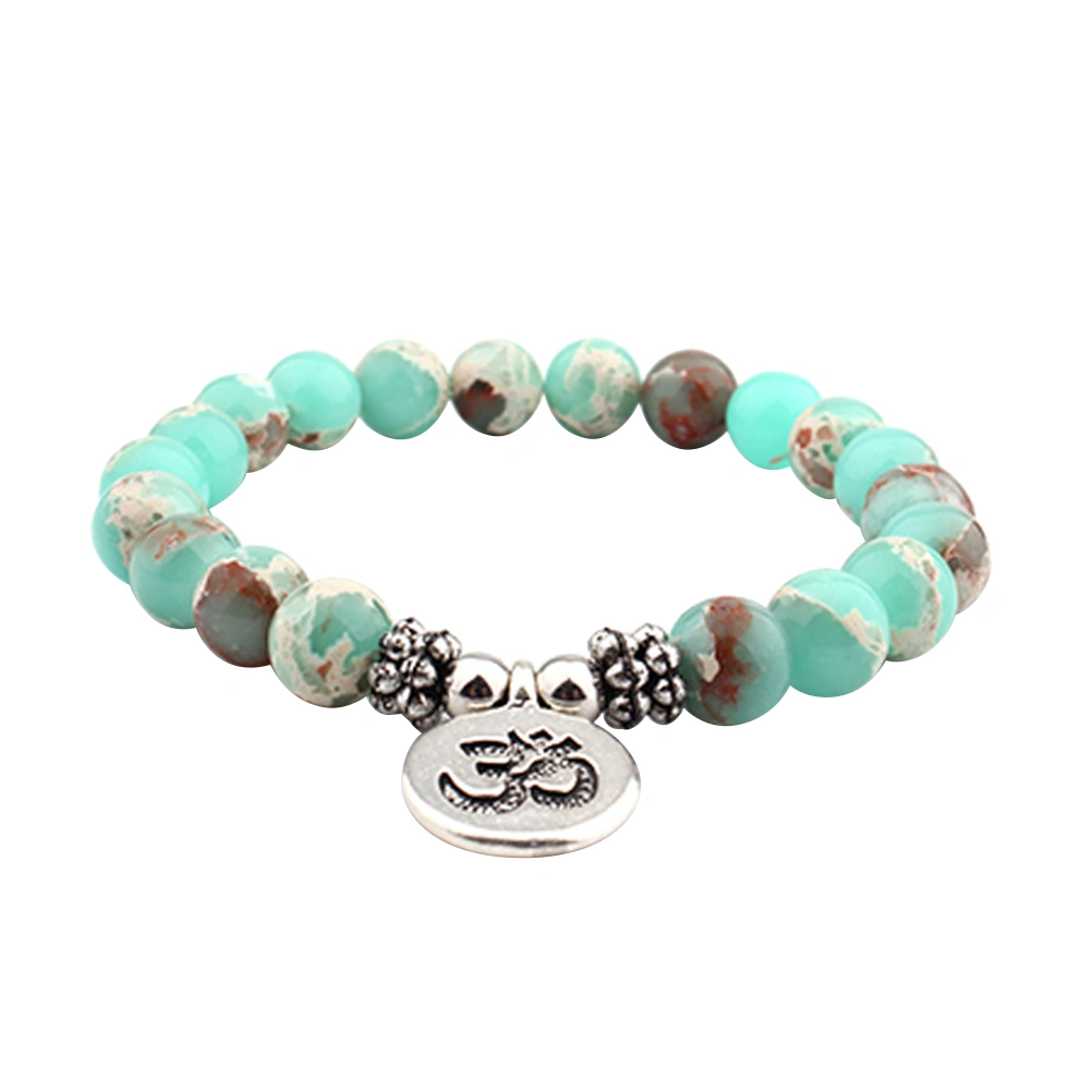 Natural Womens Mens Beaded Imperial Jasper Bracelets Energy Bracelets Elastic Natural Stone Yoga Bracelet Bangle (Green)
