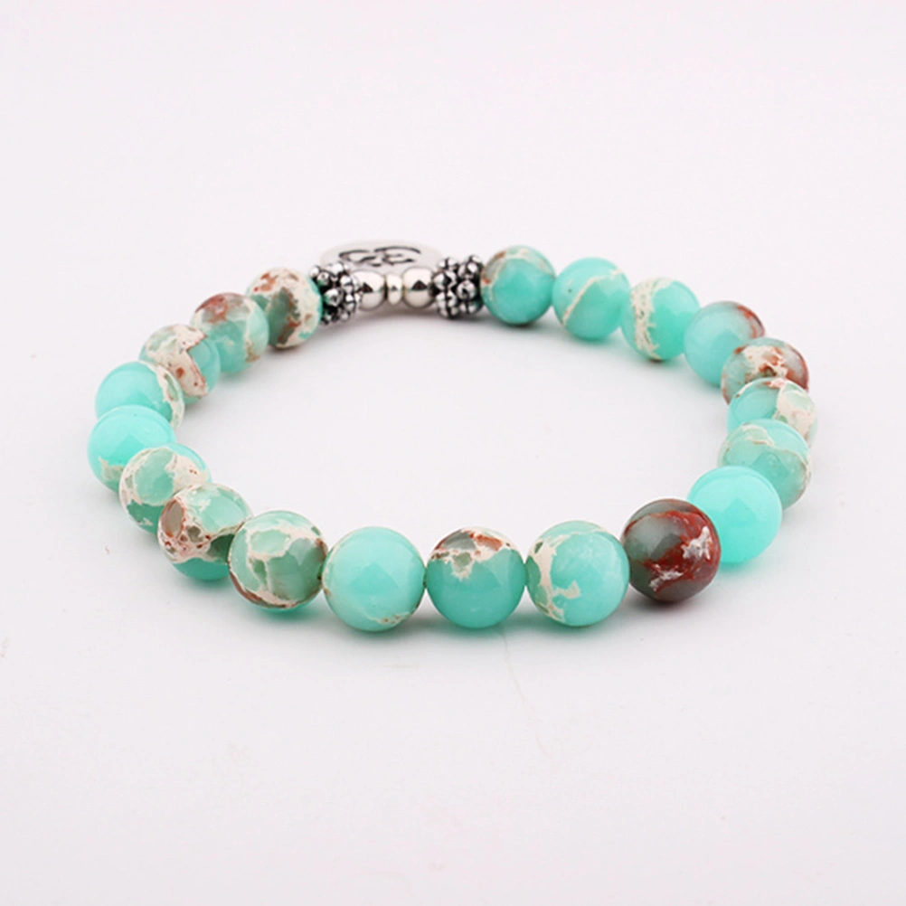 Natural Womens Mens Beaded Imperial Jasper Bracelets Energy Bracelets Elastic Natural Stone Yoga Bracelet Bangle (Green)