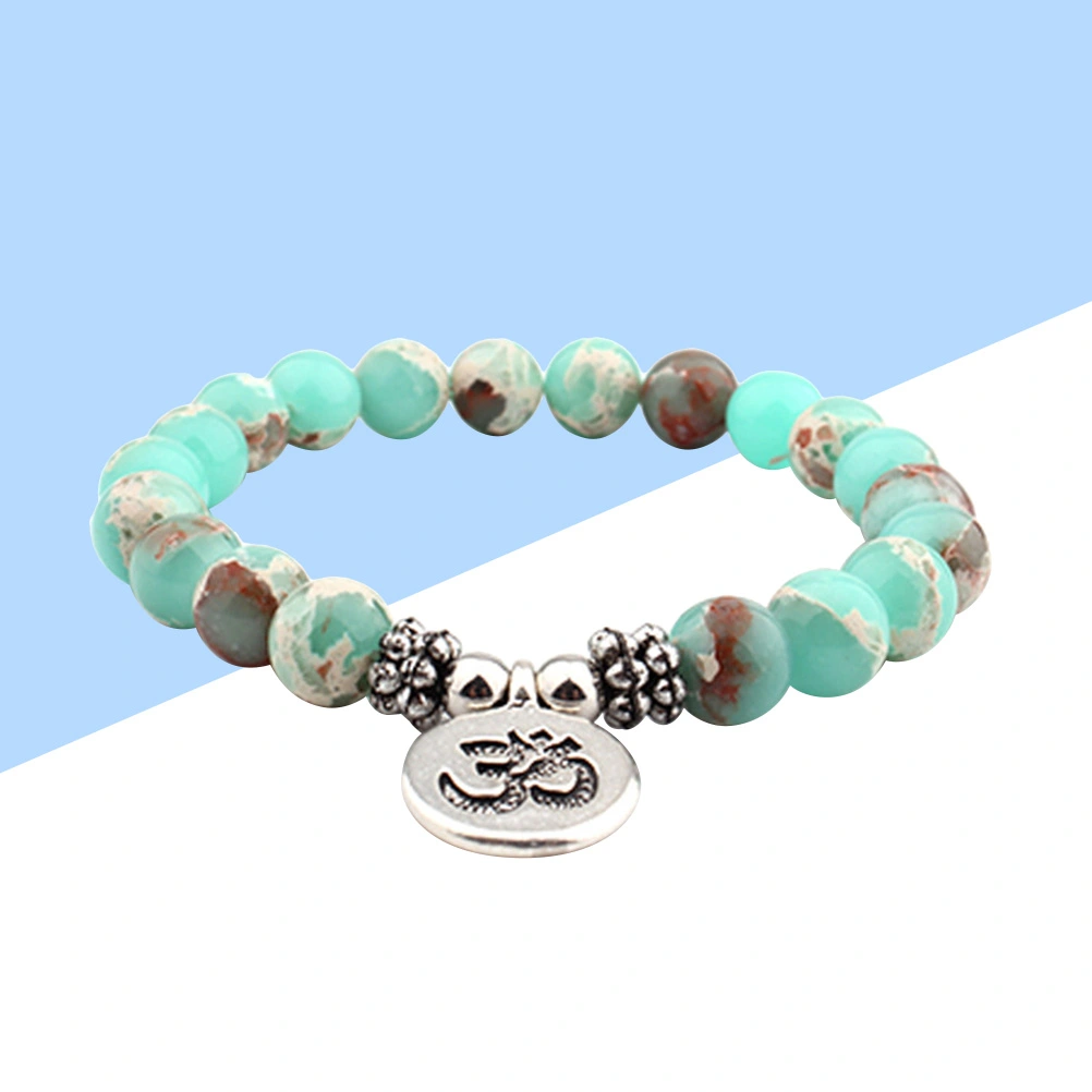 Natural Womens Mens Beaded Imperial Jasper Bracelets Energy Bracelets Elastic Natural Stone Yoga Bracelet Bangle (Green)