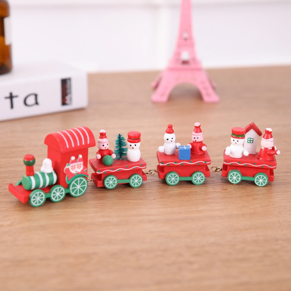 Christmas Decor Wooden Mini Train Decoration Ornaments Kids Gift Home Party Kindergarten Decor (Red)