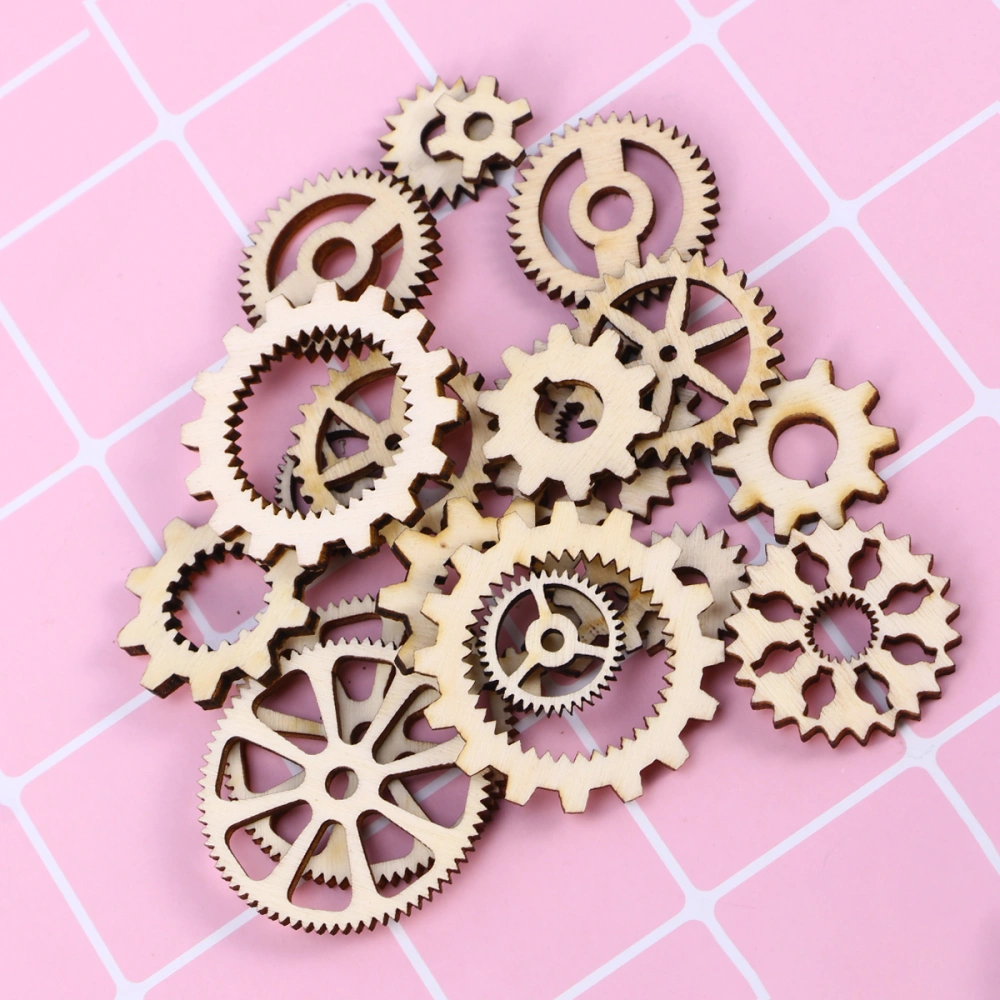 40PCS Assorted Size Wooden Gear Craft Embellishment Gift Tag Wood Ornaments for Scrapbooking Painting Drawing Craft