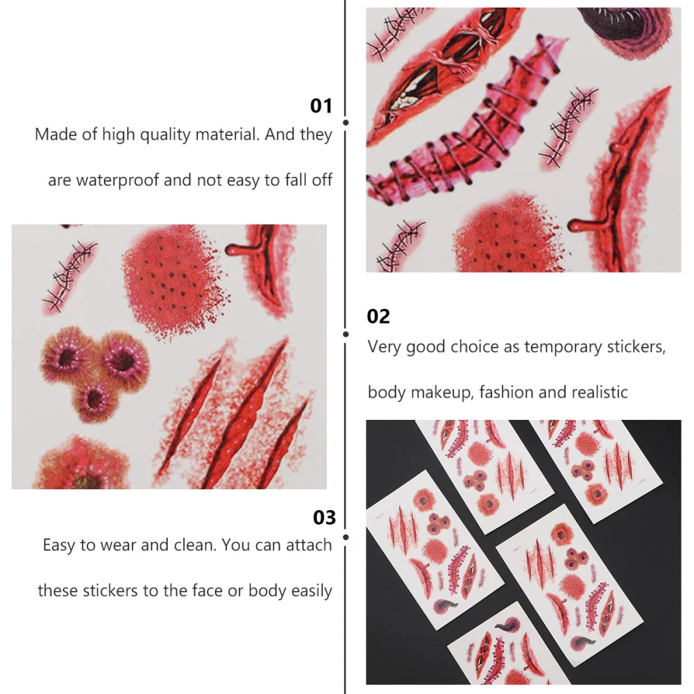 20Pcs Halloween Creepy Stickers Spoof Scar Stickers Face Stickers (Red)