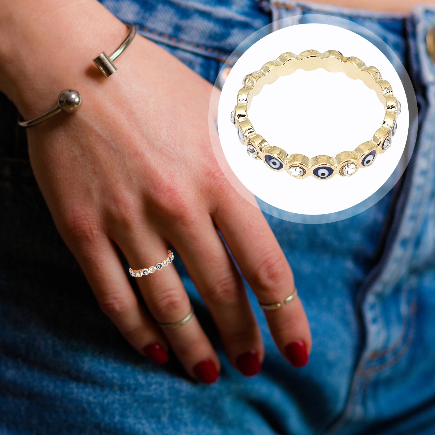 Evil Eye Ring Alloy Finger Ring Eyes Ring for Women Metal Ring Jewelry