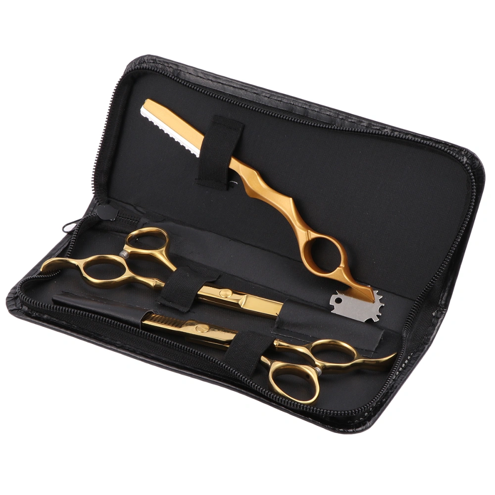 4pcs Hair Cutting Tools Set 6inch Golden Hair Scissors Thinning Razor Barber's Shear Kit for Home Salon