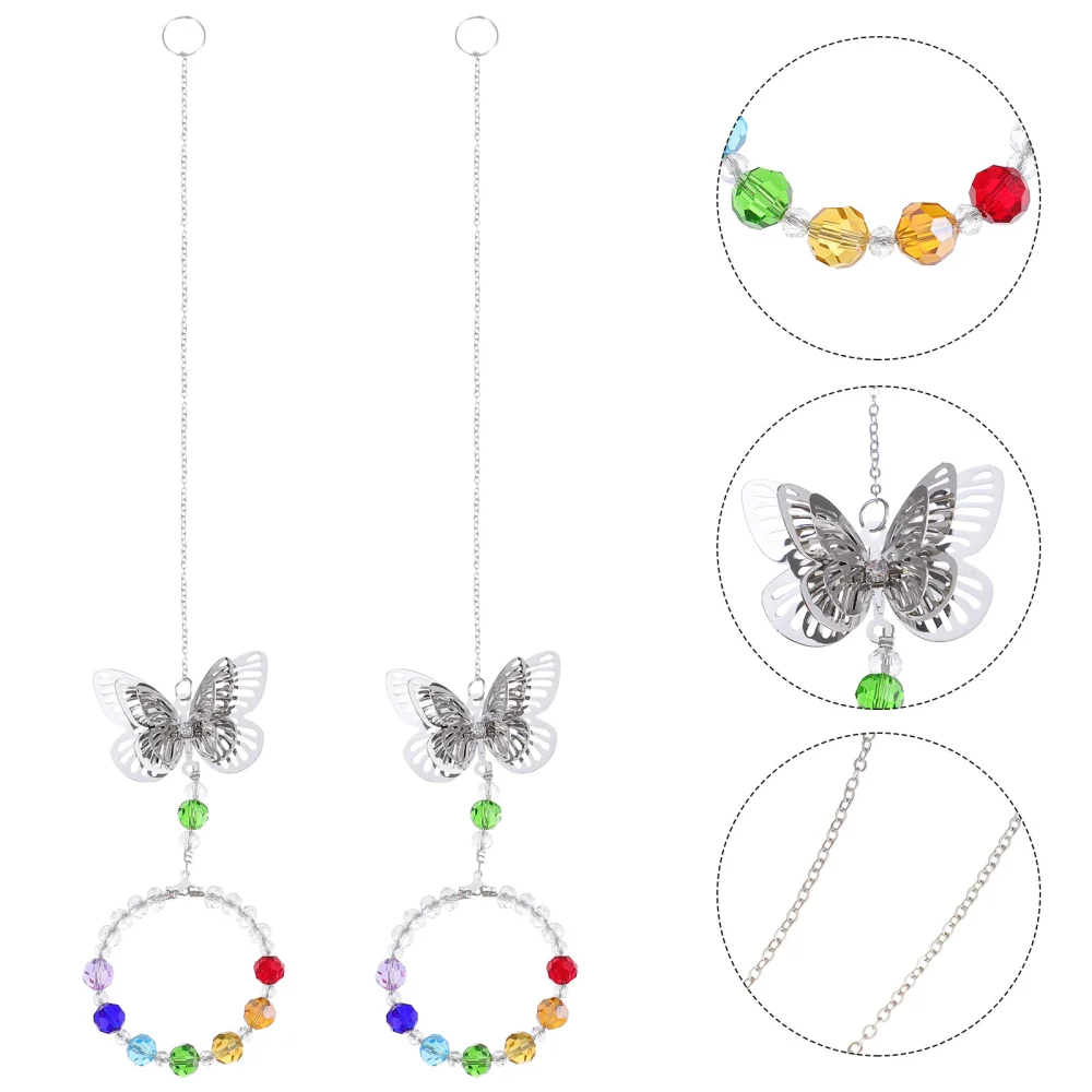 2pcs Creative Crystal Pendant Durable Butterflies Ring Pendant for Home