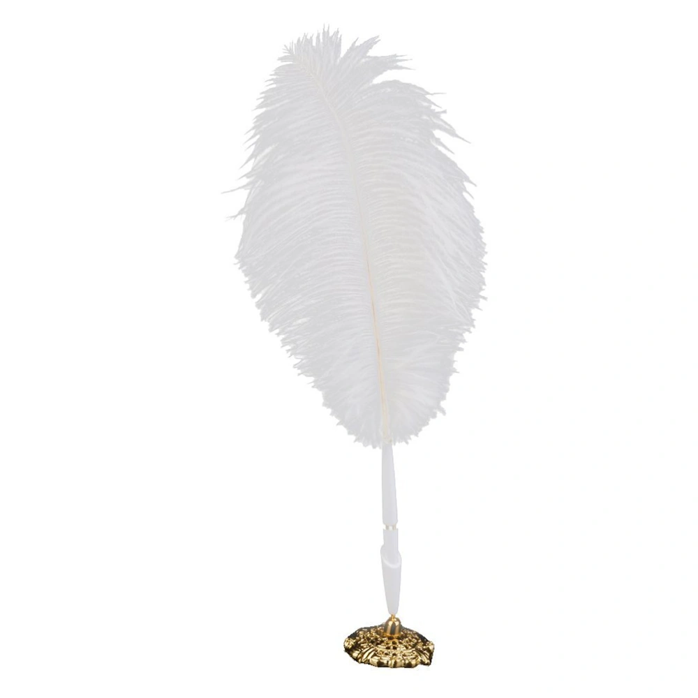 Long Feather Quill Wedding Reception Guest Pen with Metal Stand