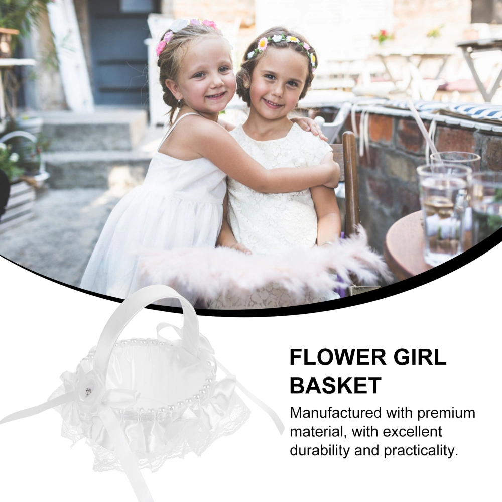 1pc Simple Wedding Flower Basket Pretty Flower Girl Basket Practical Lace Basket