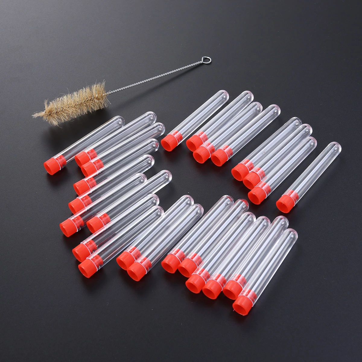 50Pcs 12x75mm Plastic Clear Test Tube for Scientific Experiments Party Candy Storage (1 Set with a Brush)