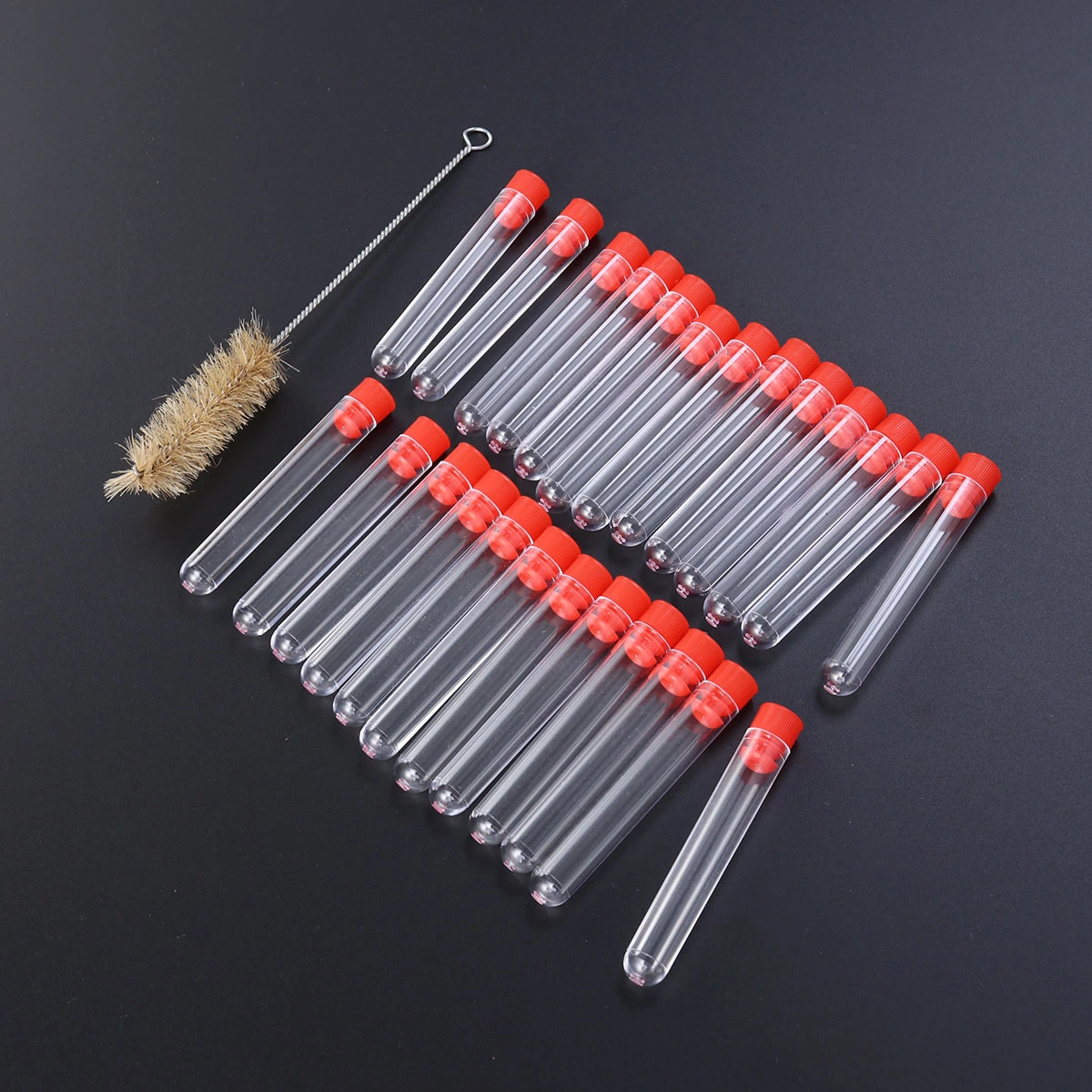 50Pcs 12x75mm Plastic Clear Test Tube for Scientific Experiments Party Candy Storage (1 Set with a Brush)