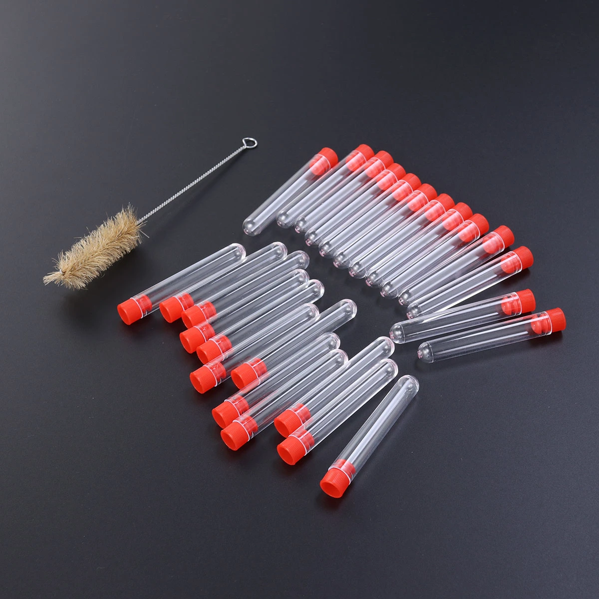 50Pcs 12x75mm Plastic Clear Test Tube for Scientific Experiments Party Candy Storage (1 Set with a Brush)