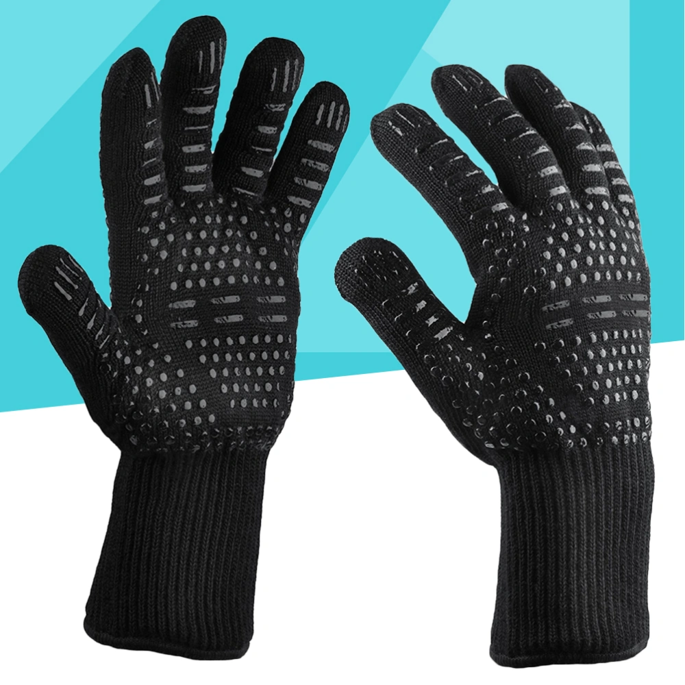 2pcs BBQ High Temperature Resistant Gloves Aramid Case Gloves Fire Prevention Heat Insulation Gloves Kitchen Gloves(Black)