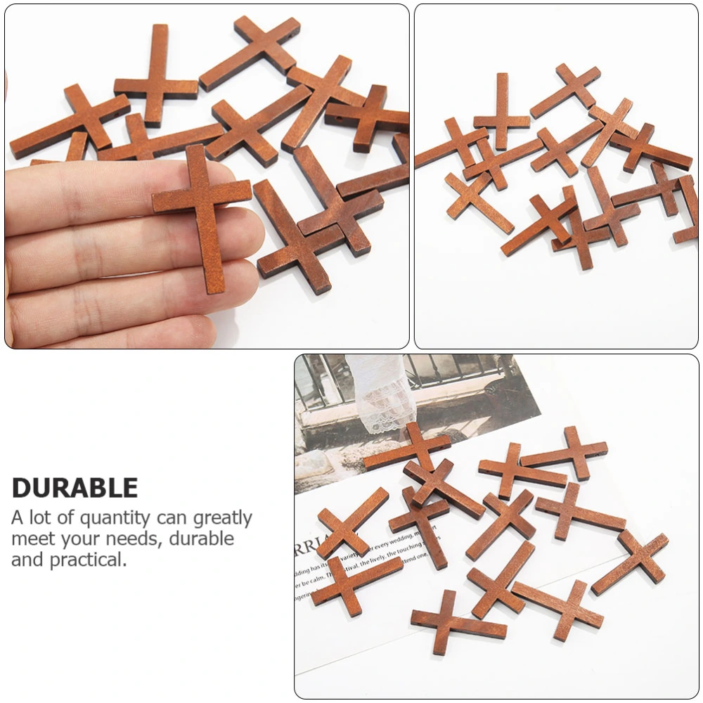 20PCS Wooden Cross Pendant Crafts DIY Wooden Cross Decoration (White Brown)