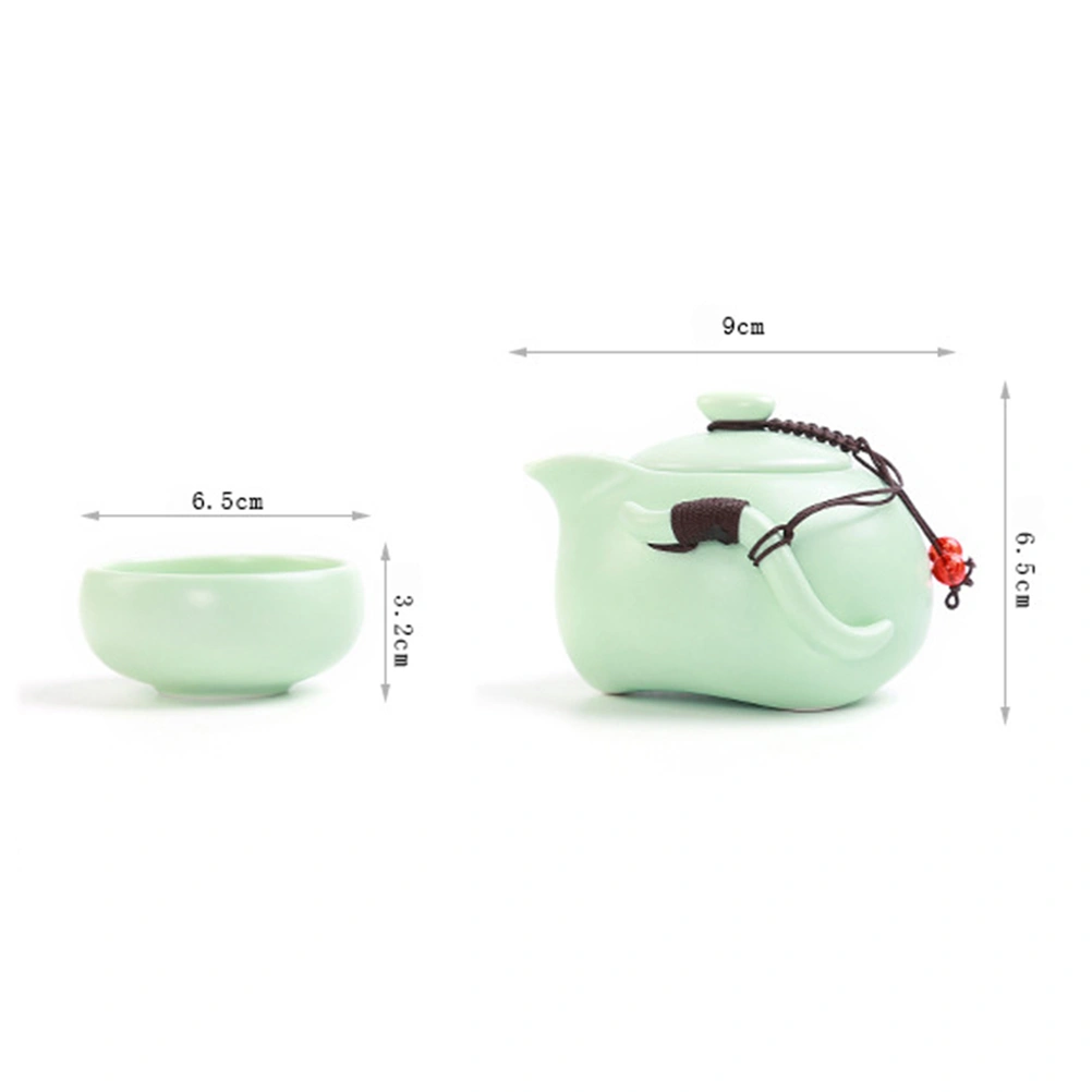 Portable Travel Tea Set Porcelain Kung Fu Tea Ware with a Teapot & 2 Teacups & Travel Bag - Green