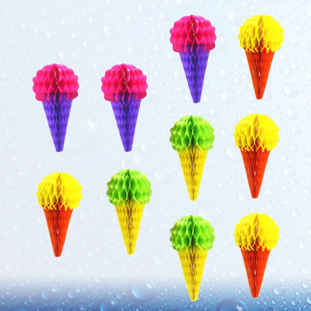 10pcs Hanging Ice Cream Paper Honeycomb Ice Cream Festival Wedding Birthday Party Decoration (Mixed Color)