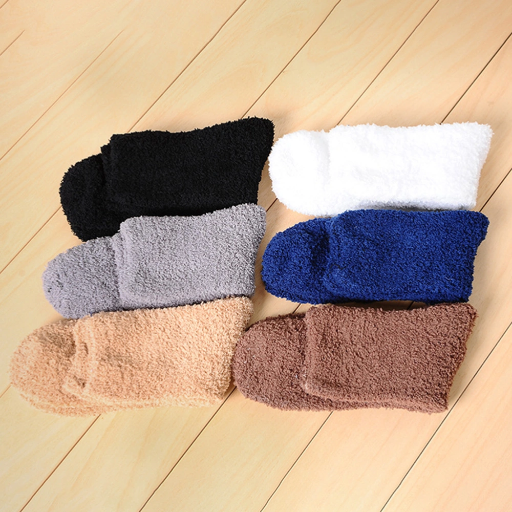 3 Pairs Solid Color Men Fluffy Slipper Socks Fuzzy Thicken Warm Coral Fleece Home Sleeping Stocking for Winter - Free Size (White)