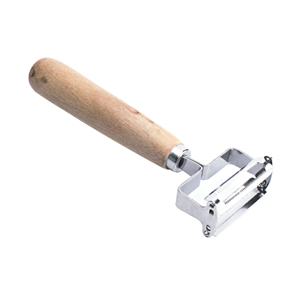 2pcs Wood Handle Stainless Steel Fruit Peeler Vegetable Grater Multi-function Sawtooth Peeler Kitchen Gadget (Khaki+Silver)