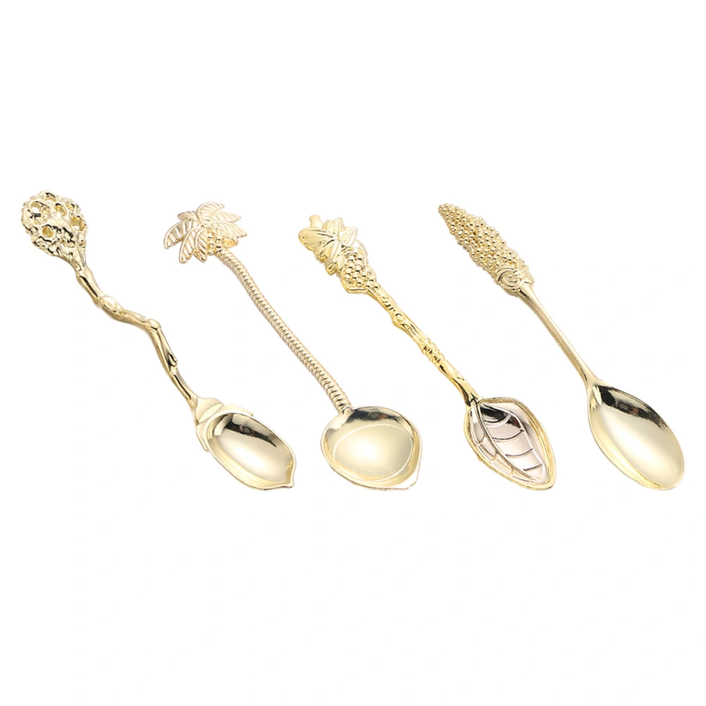 4PCS Fruit Themed Stainless Steel Spoons Coffee Stirring Dessert Spoon for Eating Dinner Kitchen (Golden)