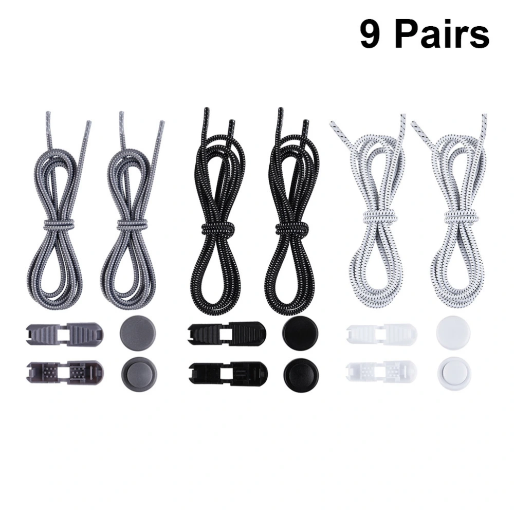 9 Pairs Elastic Shoe Laces Adjustable Tieless Shoelaces Fast Tie Shoelaces Practical Shoe Laces Strings with Lock for Sneakers Boots (Grey, Black, White, Each Color 3 Pairs)