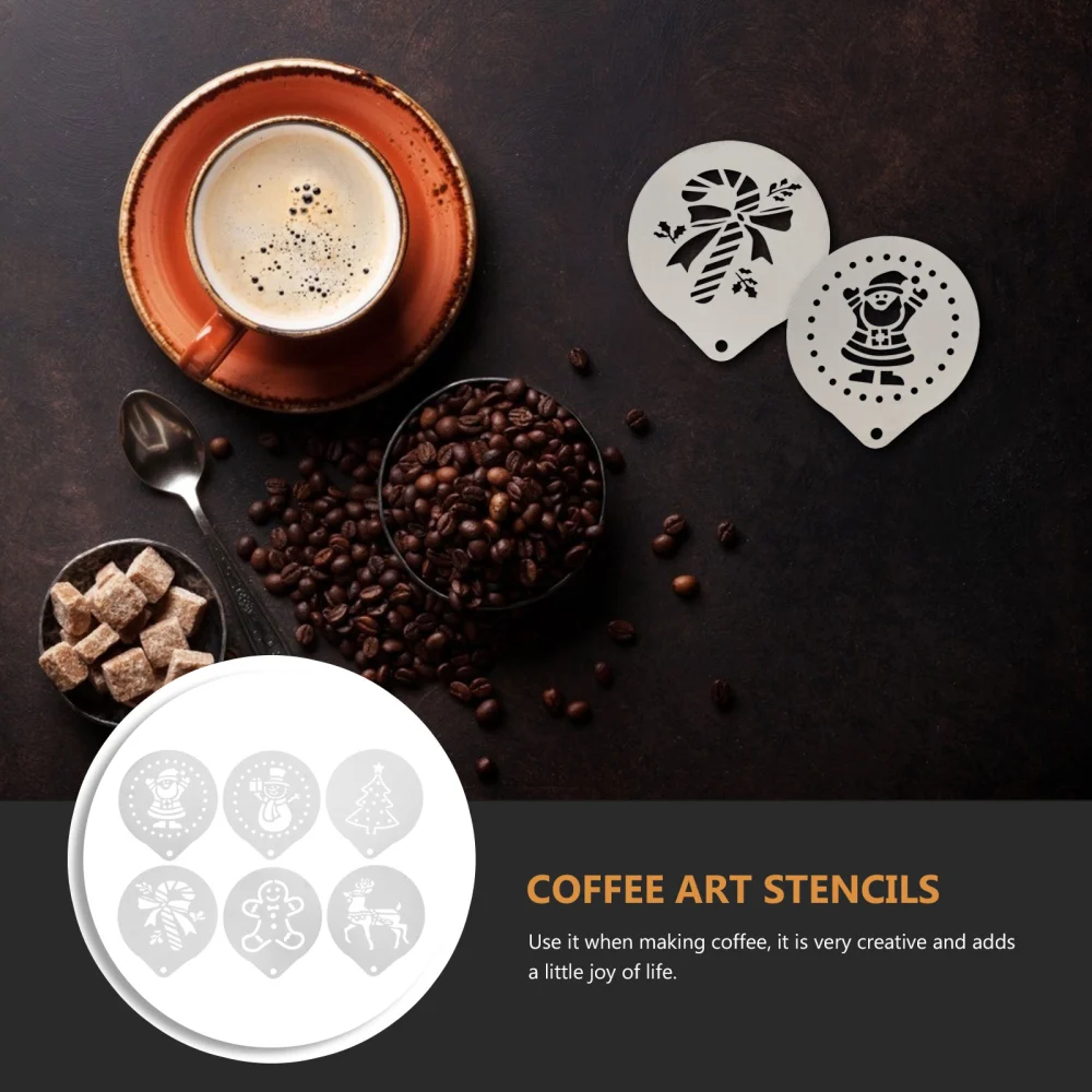 6Pcs Stainless Steel Coffee Art Templates Exquisite Coffee Stencils (Silver)