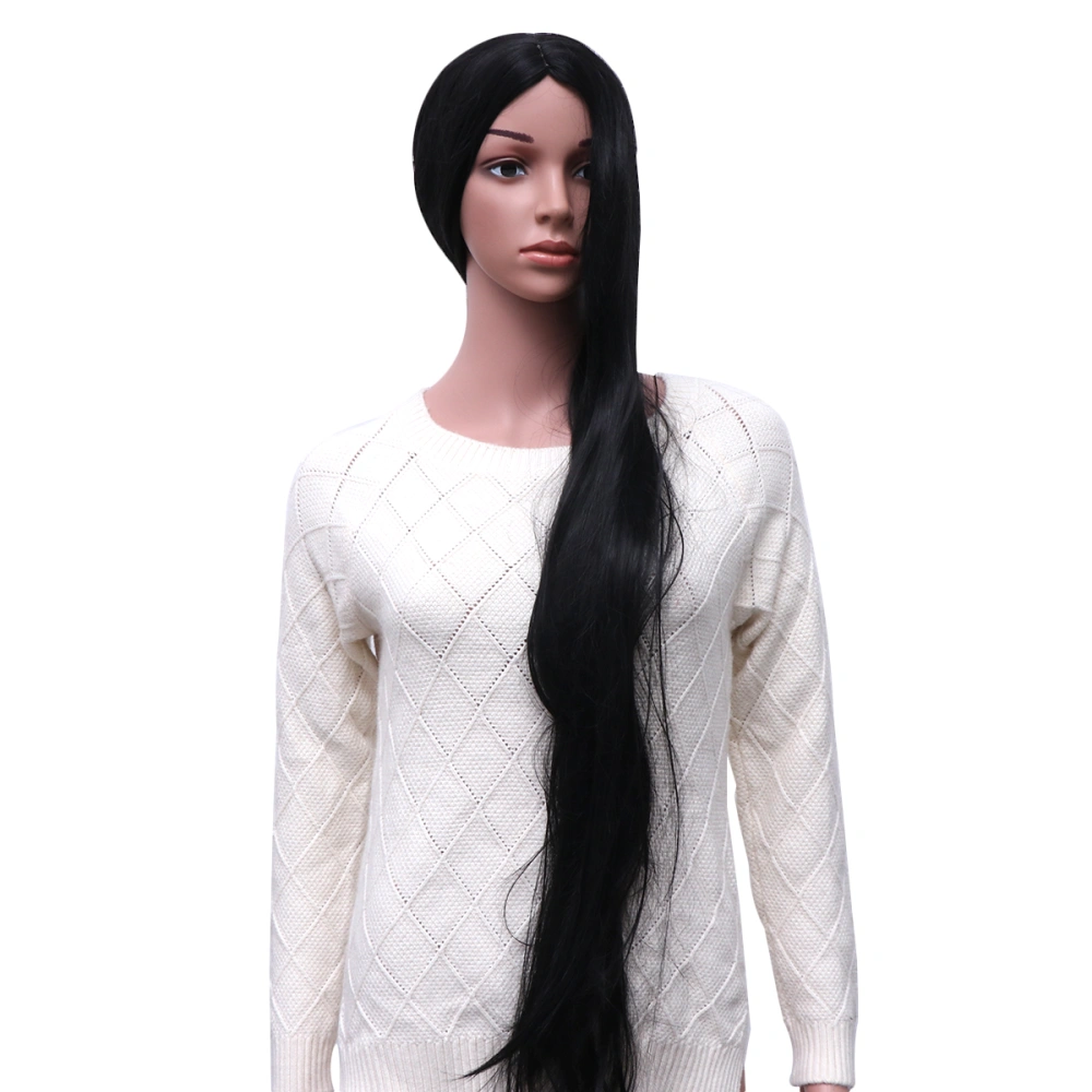 100cm Halve Long Straight Synthetic Wigs Human Hair Wigs Hairpiece Beauty Accessory for Women Girls (Black)