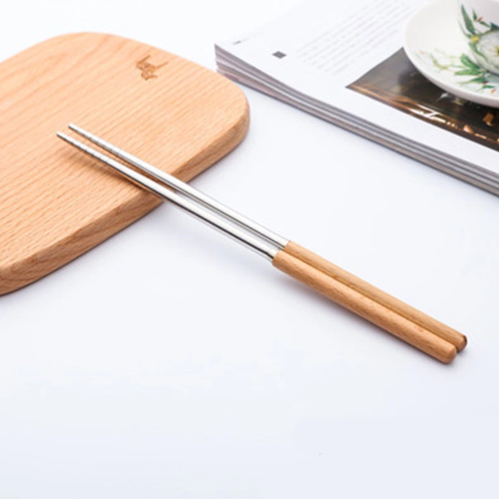 2pcs Stainless Steel Chopsticks Spoon Fork Set Wood Handle Portable Tableware with Case For Travel Home Camping (Chopsticks and Spoon)