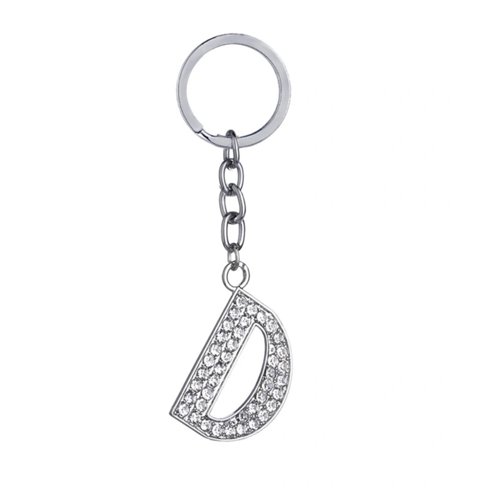 Simple Stylish Letter Key Chain Metal Rhinestones Key Ring Alphabet Keychain Bag Pendant Charm Birthday Gift (Letter D)