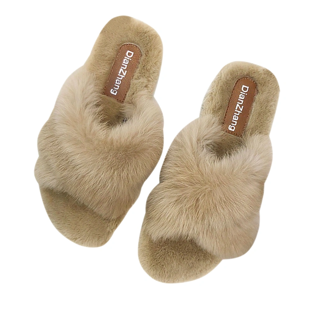 Plush Slipper Cross Slipper Flat Bottom Plush Slipper Winter Room Slipper Pretty Slipper (Beige 40)