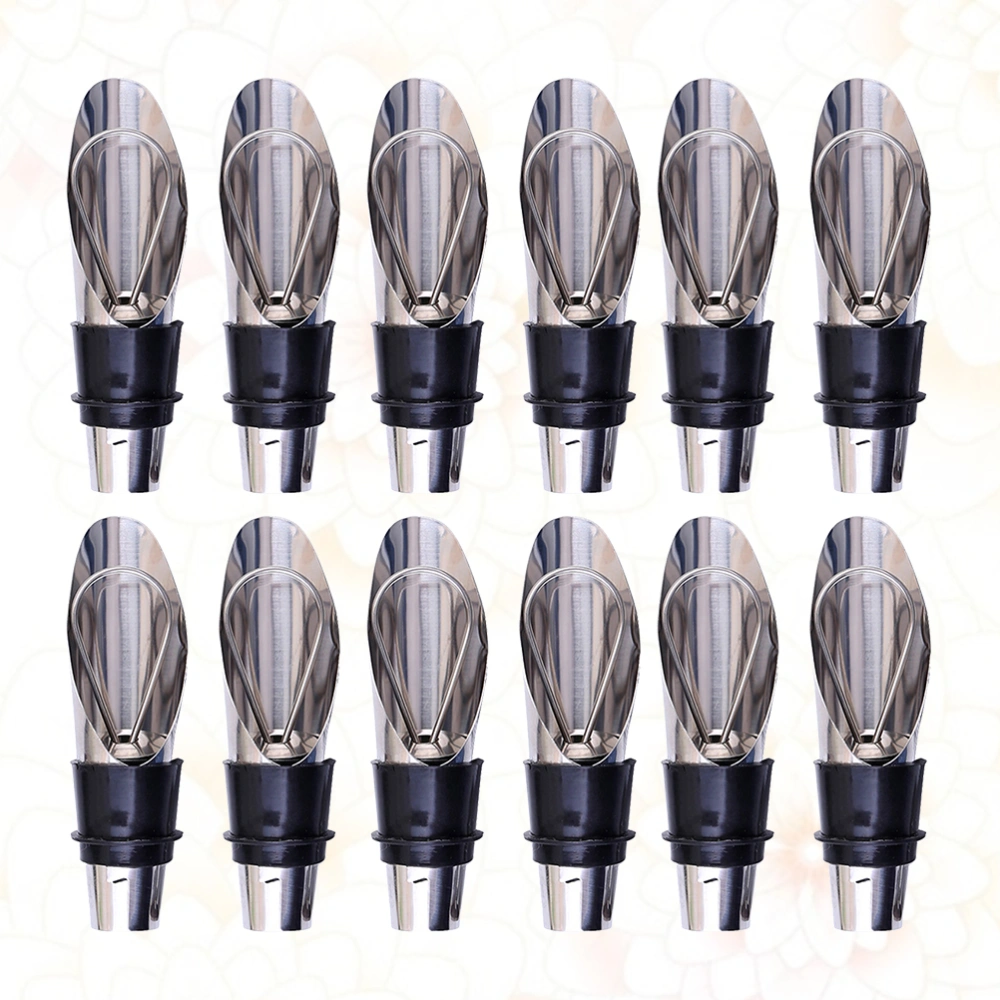 12pcs Stainless Steel Wine Pourer Bottle Stopper Creative Wine Liquor Pourer for Bar Party Restaurant (Silver)