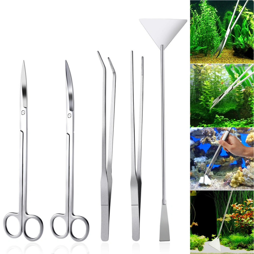 UEETEK 5 in 1 Stainless Steel Aquarium Aquascaping Kit Aquarium Tank Aquatic Plant Tools Sets Tweezers Scissor Spatula