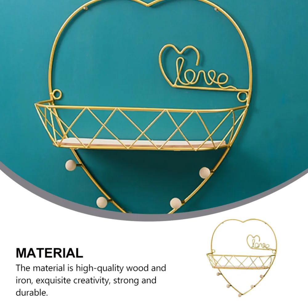 1Pc Iron Rack Wall-mounted Shelf Creative Clothing Hangers Storage Basket (Gold)