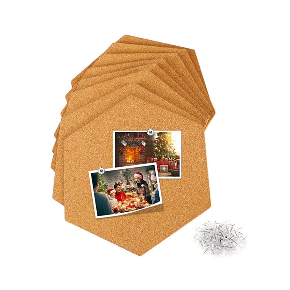 8PC Hexagon Cork Boards Photo Wall Message Boards Self-Adhesive Background Wall Bulletin Wall Stickers (Brown)