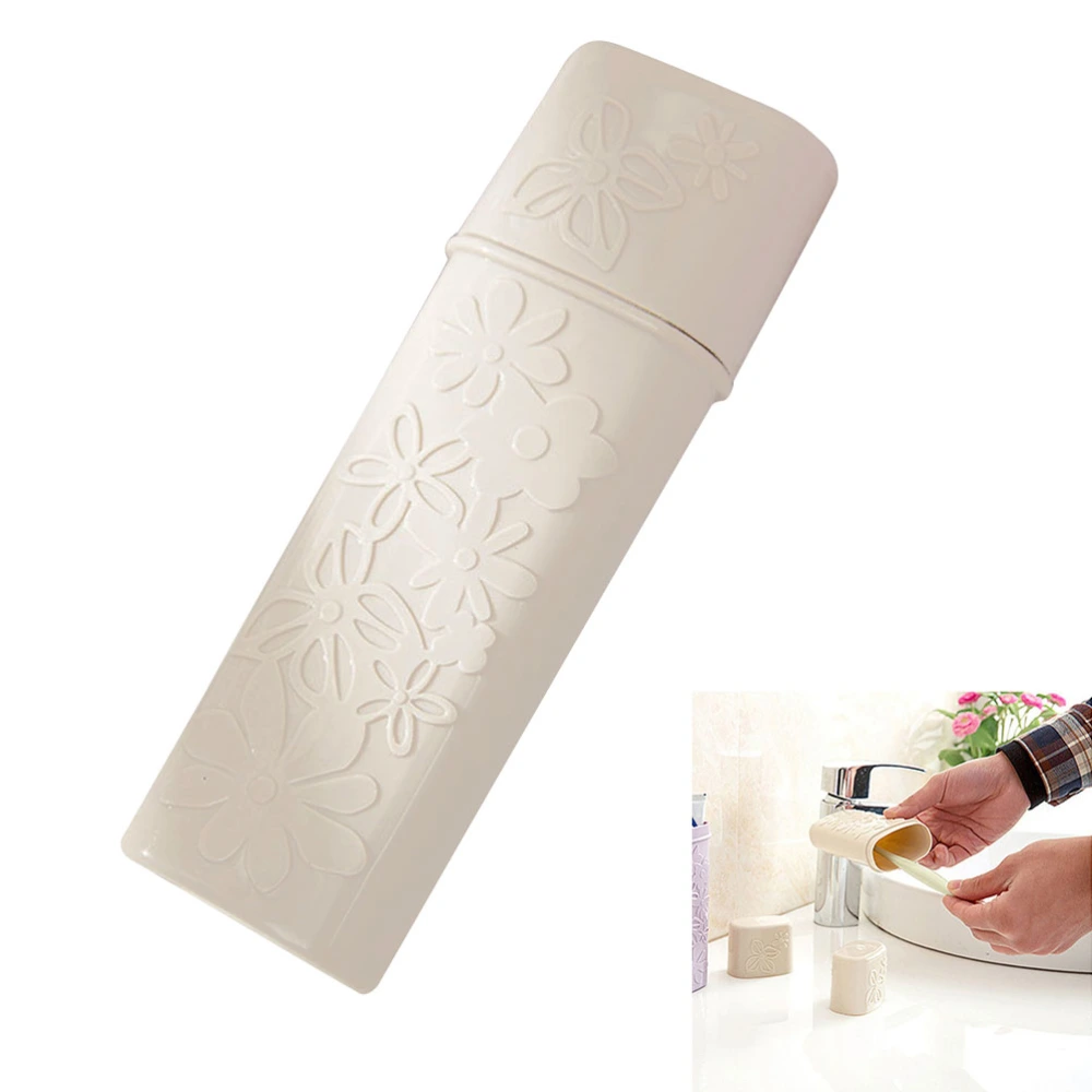 Bathroom Carved Portable Toothpaste Case Travel Toothbrush Holder Protective Holder Case for Hiking Camping(Beige)