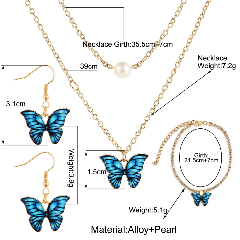 1 Set Butterfly Drop Neck Chain Wrist Chain Dangler Bridesmaids Jewelry Set