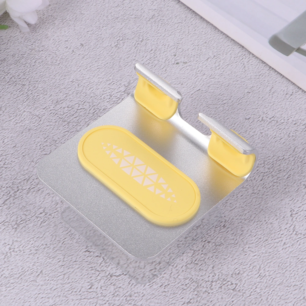 Metal Mobile Phone Base Punch-free Adhesive Wall Bracket Creative Anti-skid Phone Holder Angle Adjustable Smart Phone Rack for Bathroom Kitchen (Silver Frame Yellow Pad)