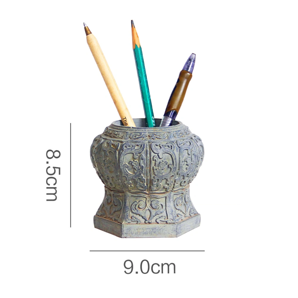 1pc Antique Resin Pen Holder Ancient Grain Pen Container Desktop Brush Pot