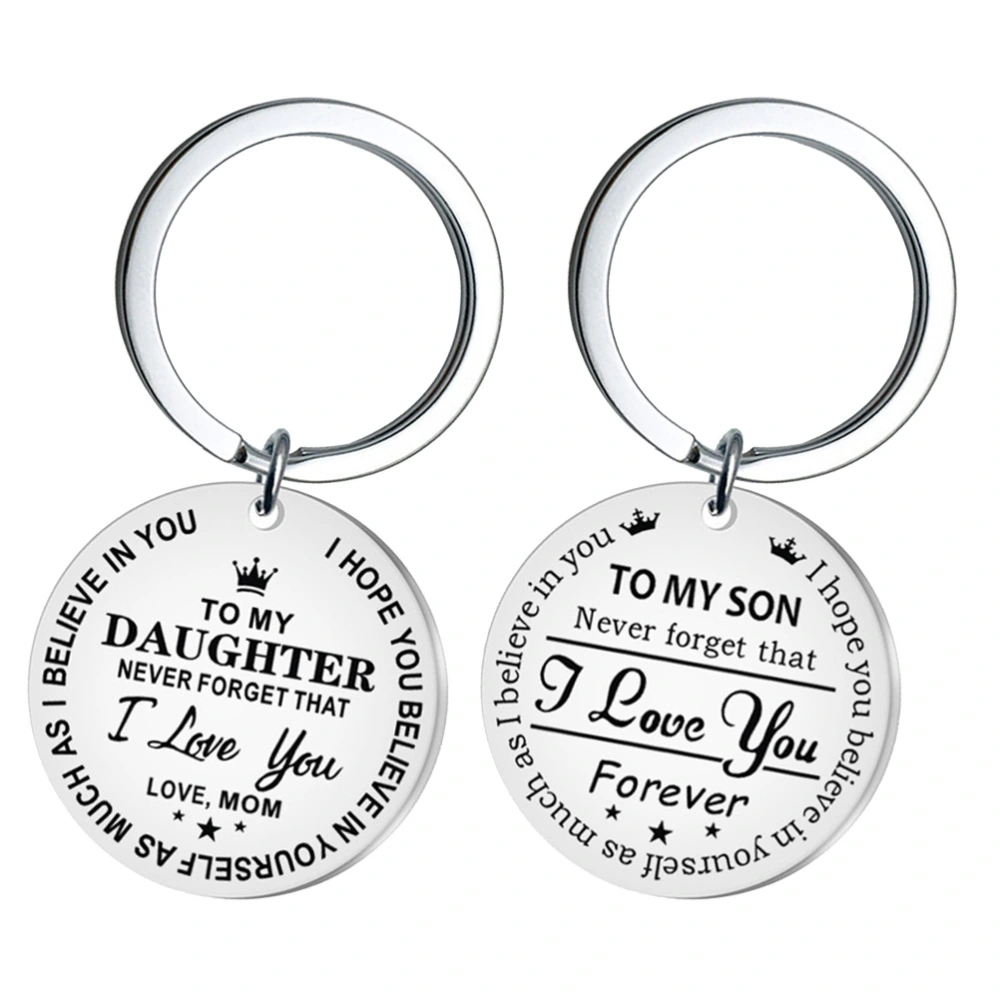 2pcs Stainless Steel Key Rings Graduation Birthday Gift Keychains Letter Printing Key Holder Round Pendant Craft Ornaments(1pc Son and 1pc Daughter)