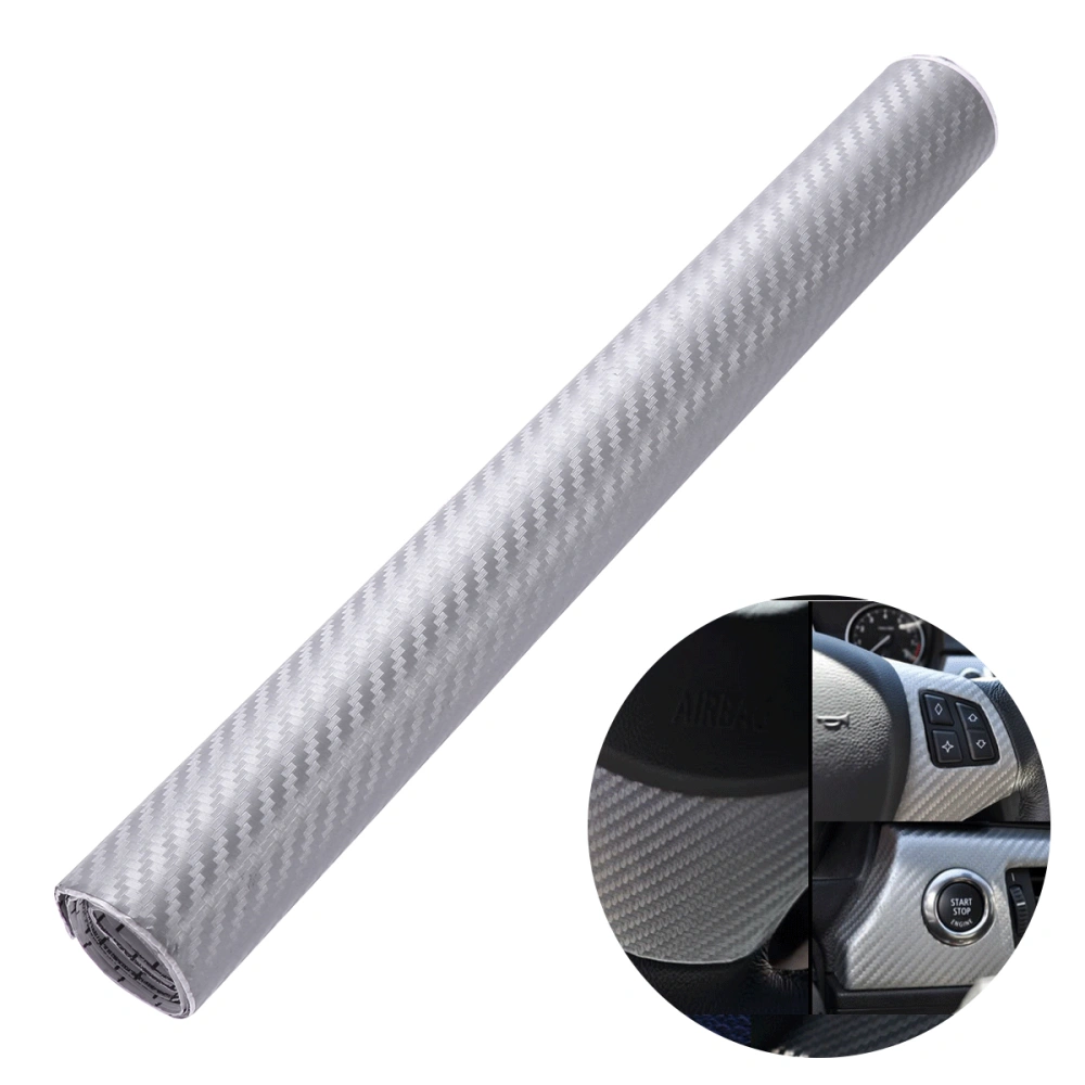 3D Carbon Fiber Wrap Roll DIY Sticker for Car Auto Vehicle Decor 10 x 127 cm (Silver)