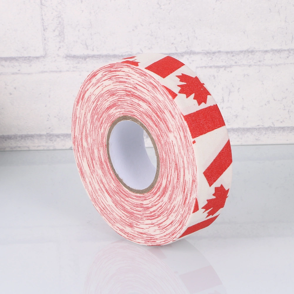 2.5cmx25m Hockey Stick Tape Red Maple Pattern Sticky Tape Anti-slip Wear-resistant Sports Waterproof Tape Hockey Stick Wrapper (Red)